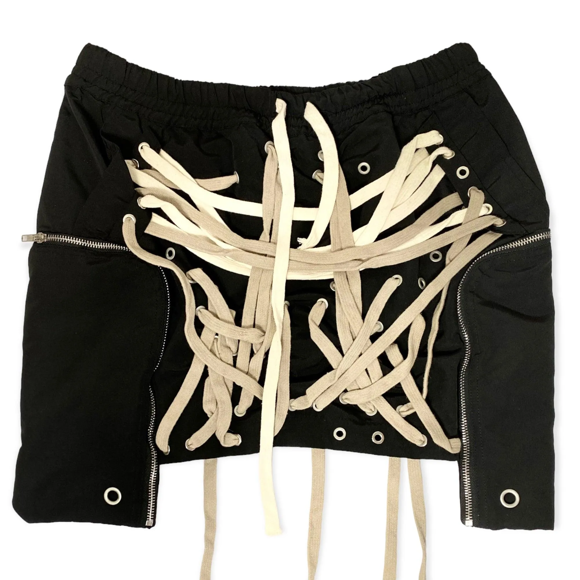 Megalaced Black Mini Skirt with Front Pockets