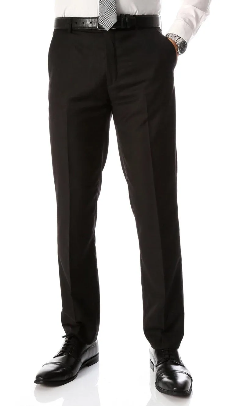 Men's Halo Black Slim Fit Flat-Front Dress Pants