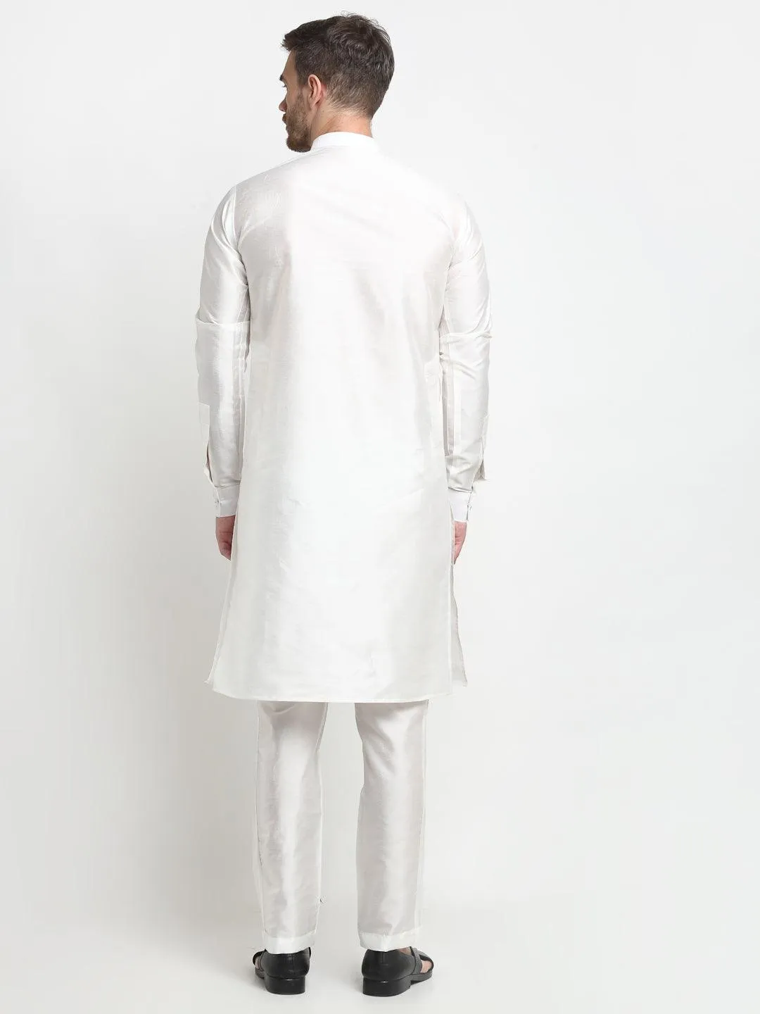 Men's White Solid Kurta With Churidaar Pyjama - Benstoke