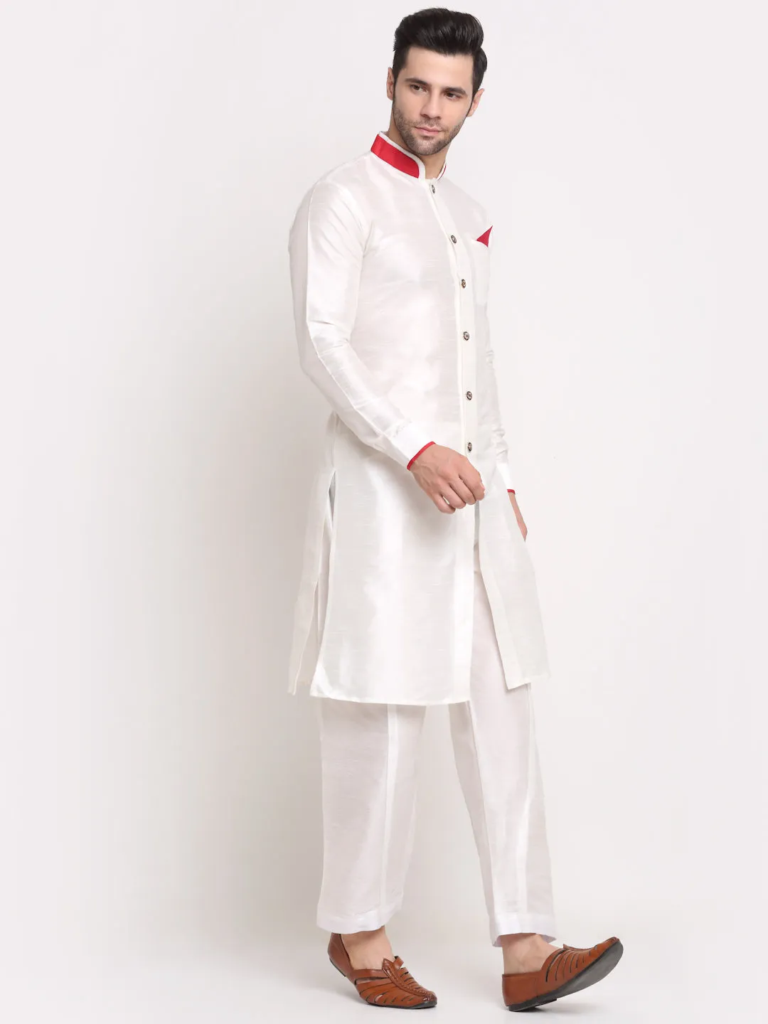 Men's White Solid Kurta With Pyjamas Set - Benstoke