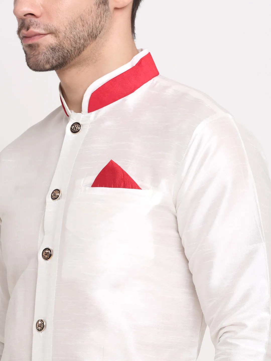 Men's White Solid Kurta With Pyjamas Set - Benstoke