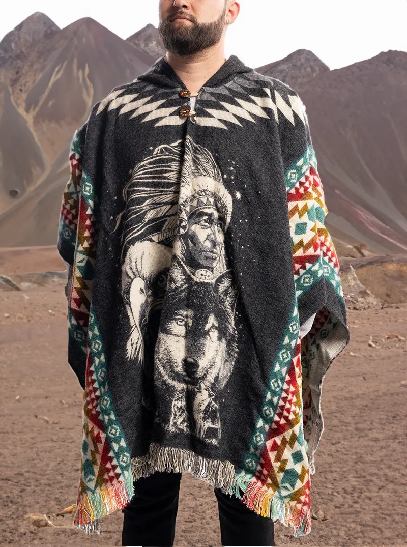 Mexican Poncho for Men - Black and Colors | Aztek Style