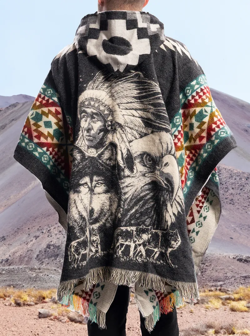 Mexican Poncho for Men - Black and Colors | Aztek Style