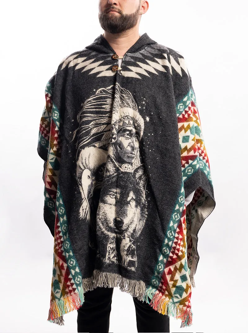 Mexican Poncho for Men - Black and Colors | Aztek Style