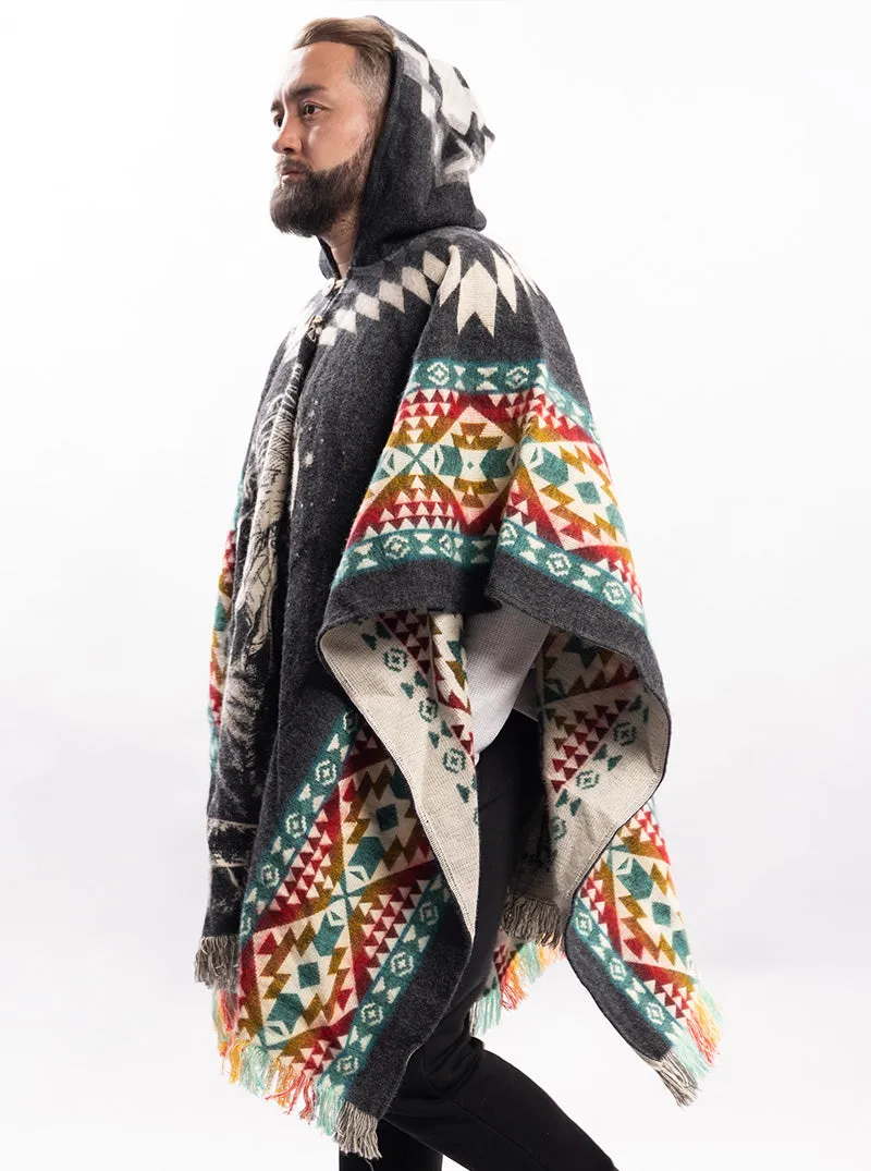 Mexican Poncho for Men - Black and Colors | Aztek Style