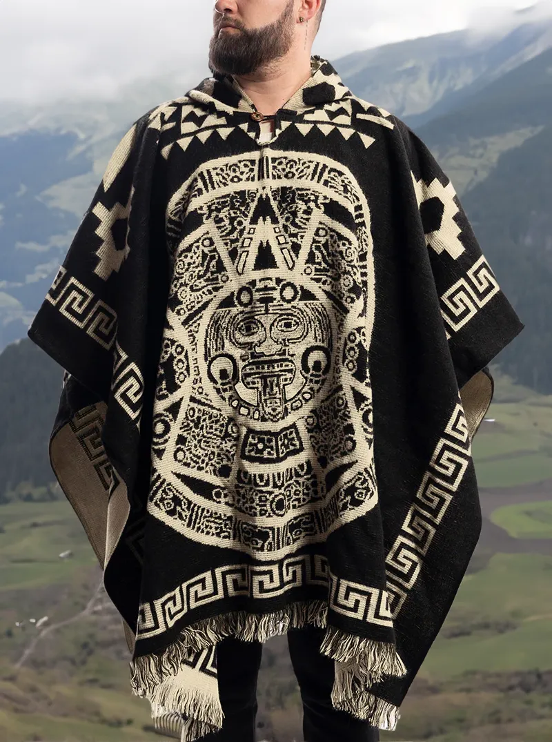 Mexican Poncho for Men - Black | Aztek Style