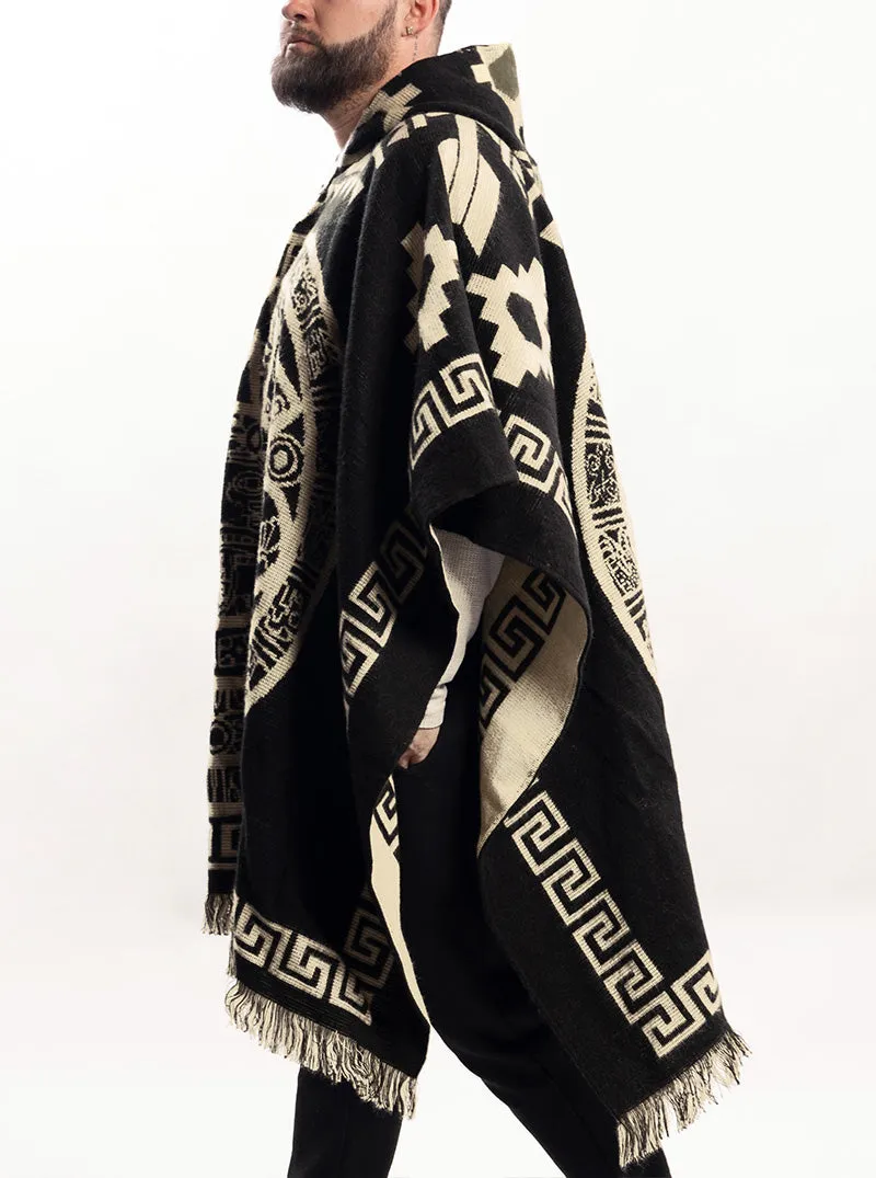 Mexican Poncho for Men - Black | Aztek Style