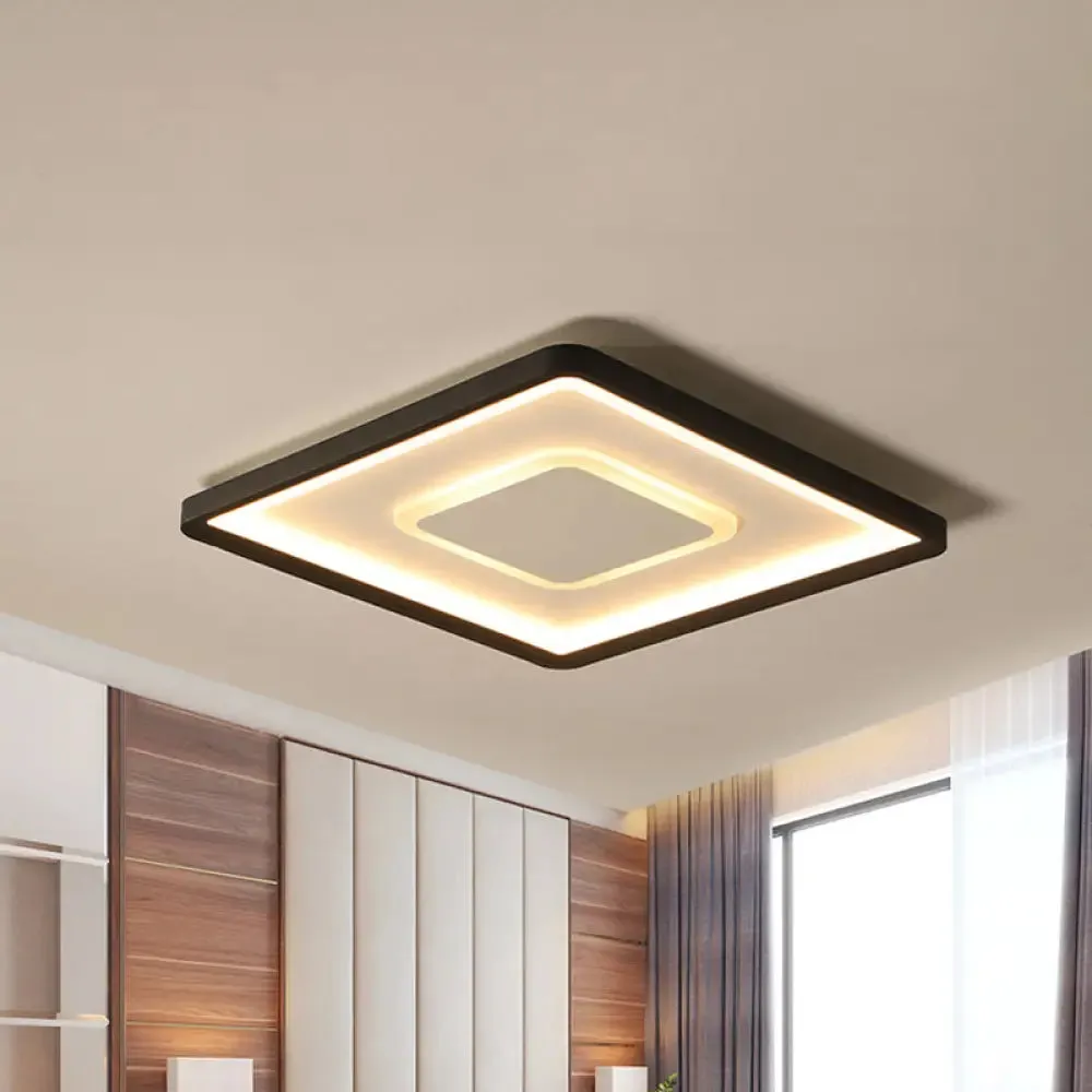 Minimalist 2-Layer Black Acrylic Flush Light Fixture - 16/19.5 inch Square LED Ceiling Mount Lamp in Warm/White Light