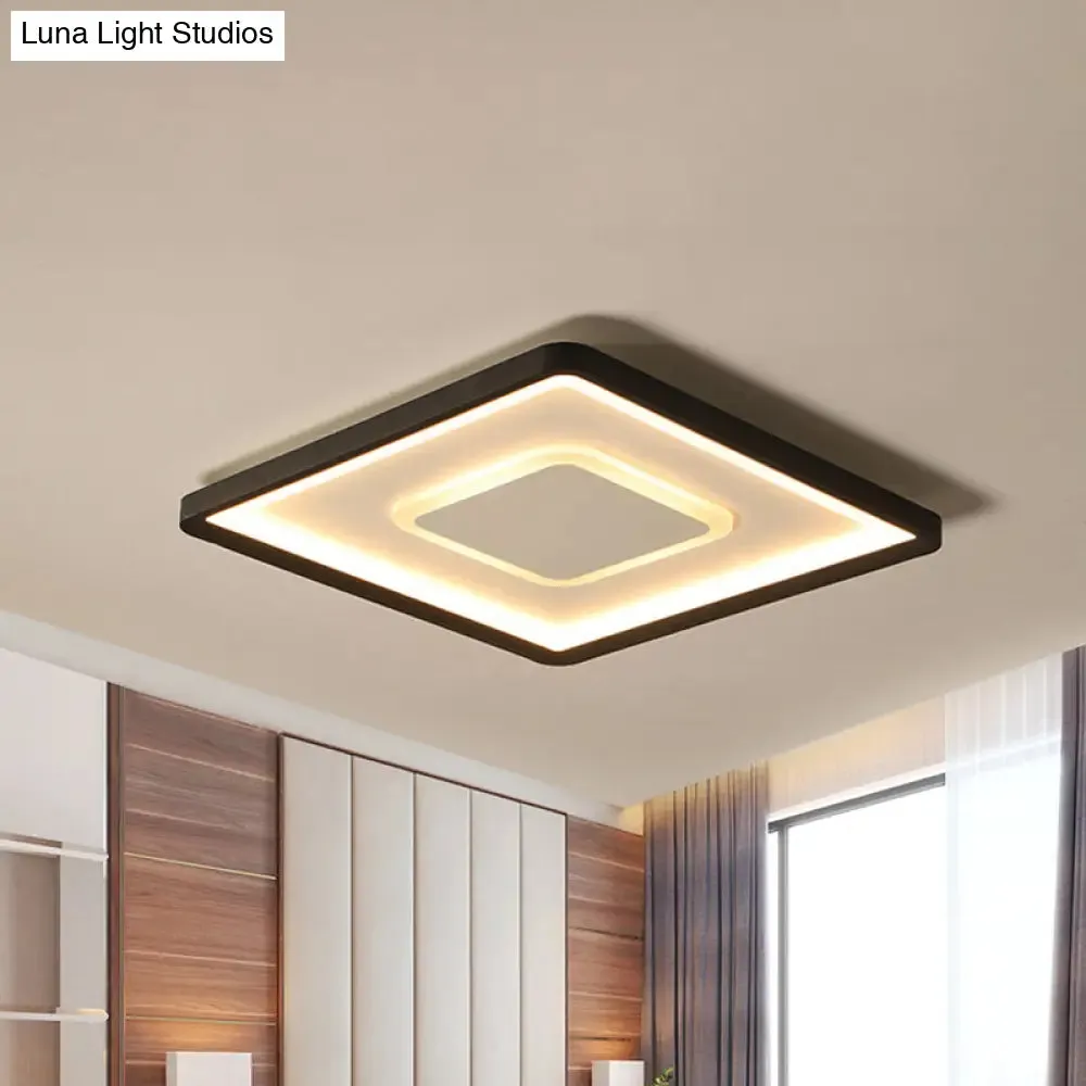 Minimalist 2-Layer Black Acrylic Flush Light Fixture - 16/19.5 inch Square LED Ceiling Mount Lamp in Warm/White Light