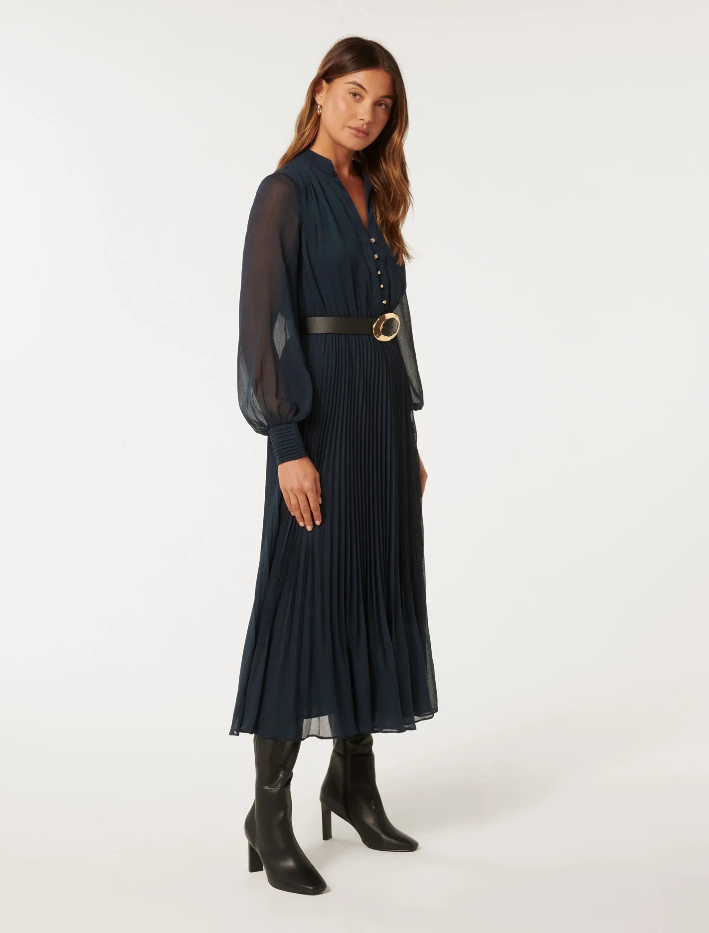 Misha Pleated Midi Dress