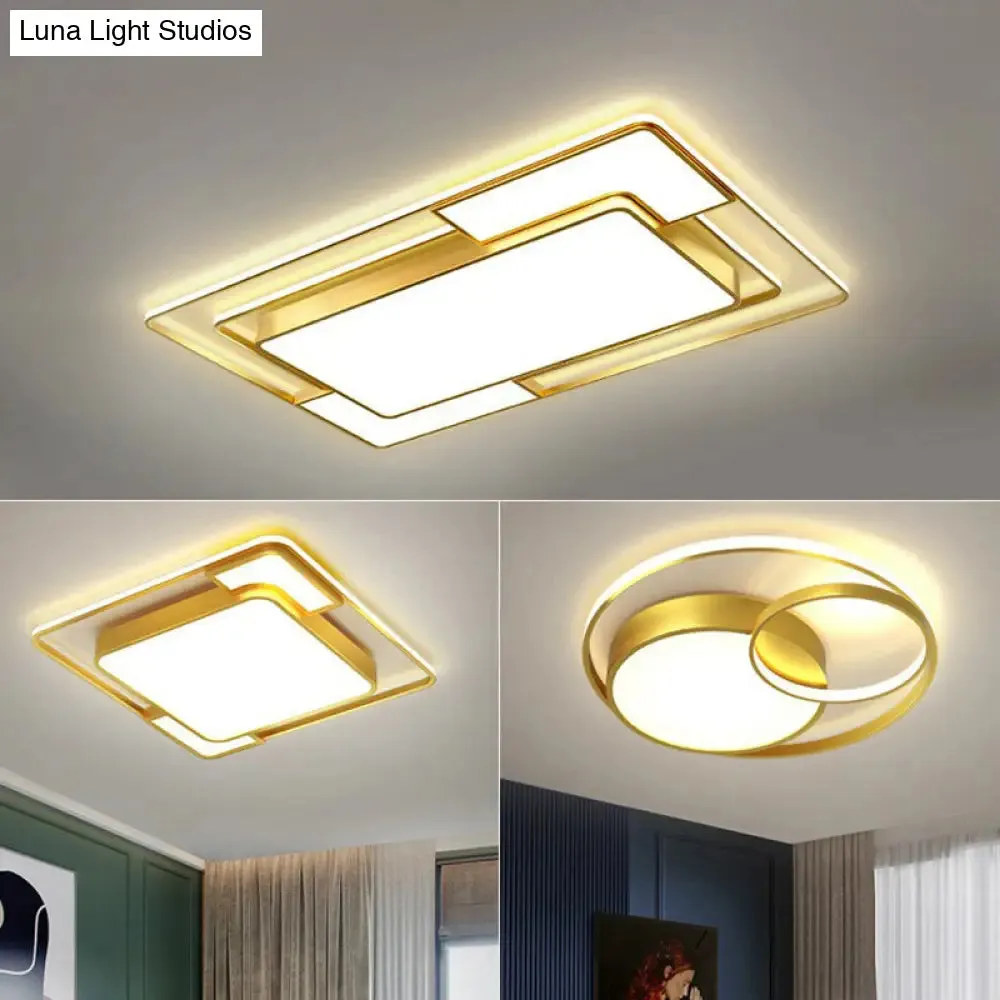 Modern Geometric LED Flush Mount Gold Ceiling Light for Living Room