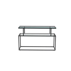 Modern Glass & Black Metal Geometric Sofa Table