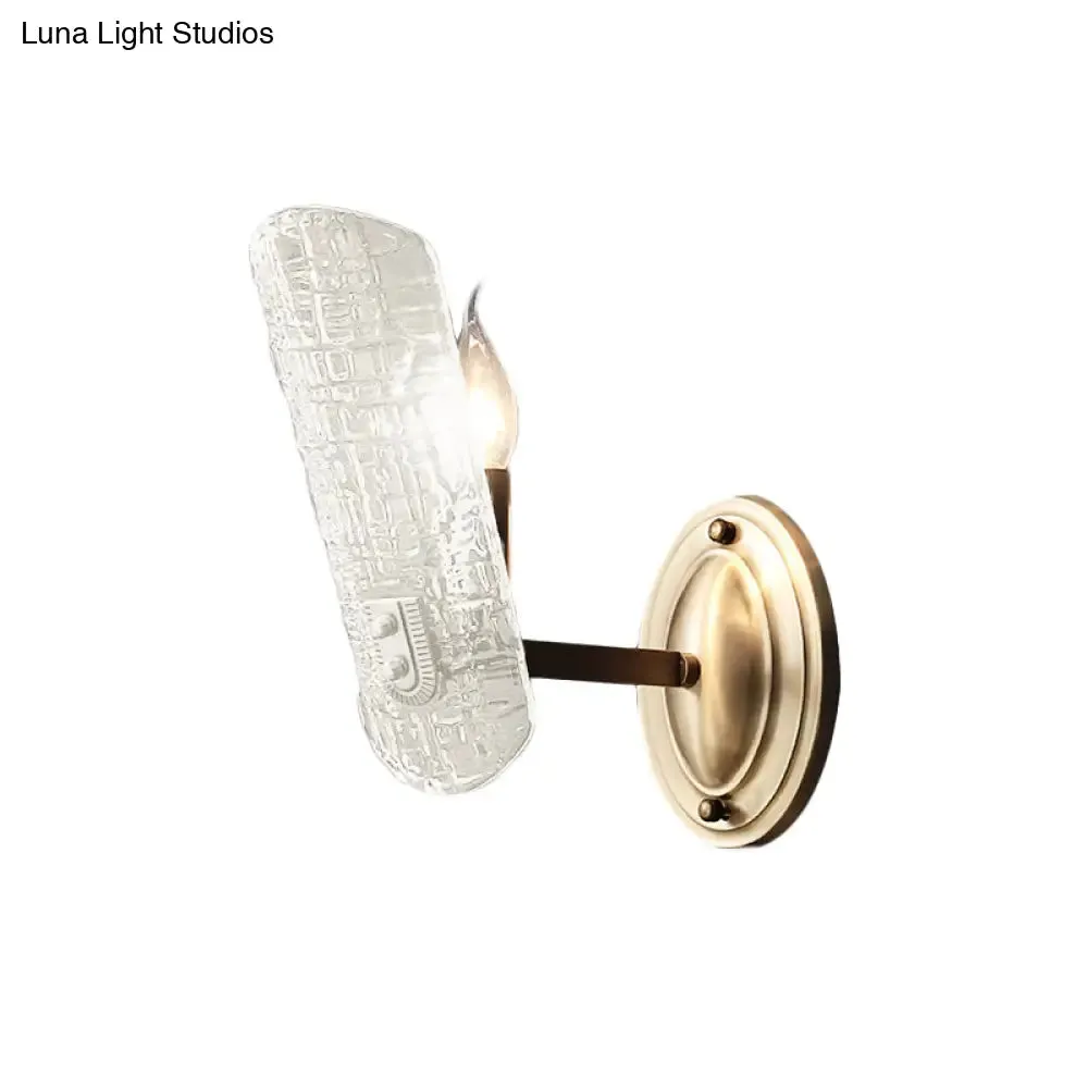 Modern Gold Curved Wall Mount Sconce with Clear Water Glass - 1/2 Lights for Living Room