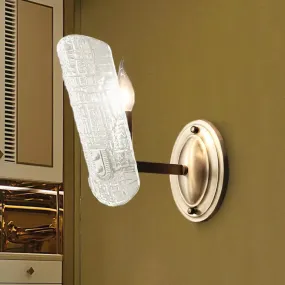 Modern Gold Curved Wall Mount Sconce with Clear Water Glass - 1/2 Lights for Living Room