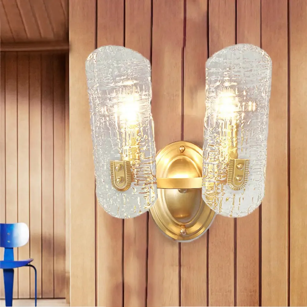 Modern Gold Curved Wall Mount Sconce with Clear Water Glass - 1/2 Lights for Living Room