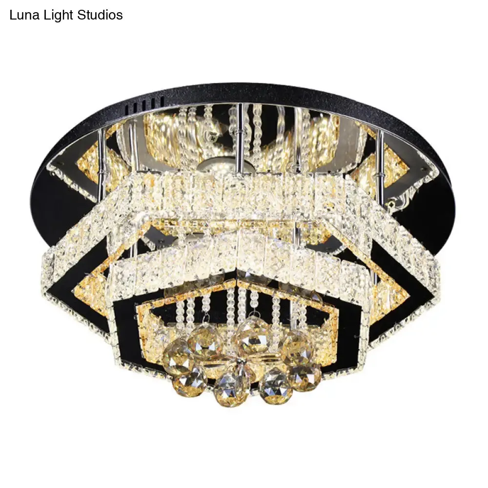 Modern Gold LED Semi Flush Mount Ceiling Lamp with Crystal Frame