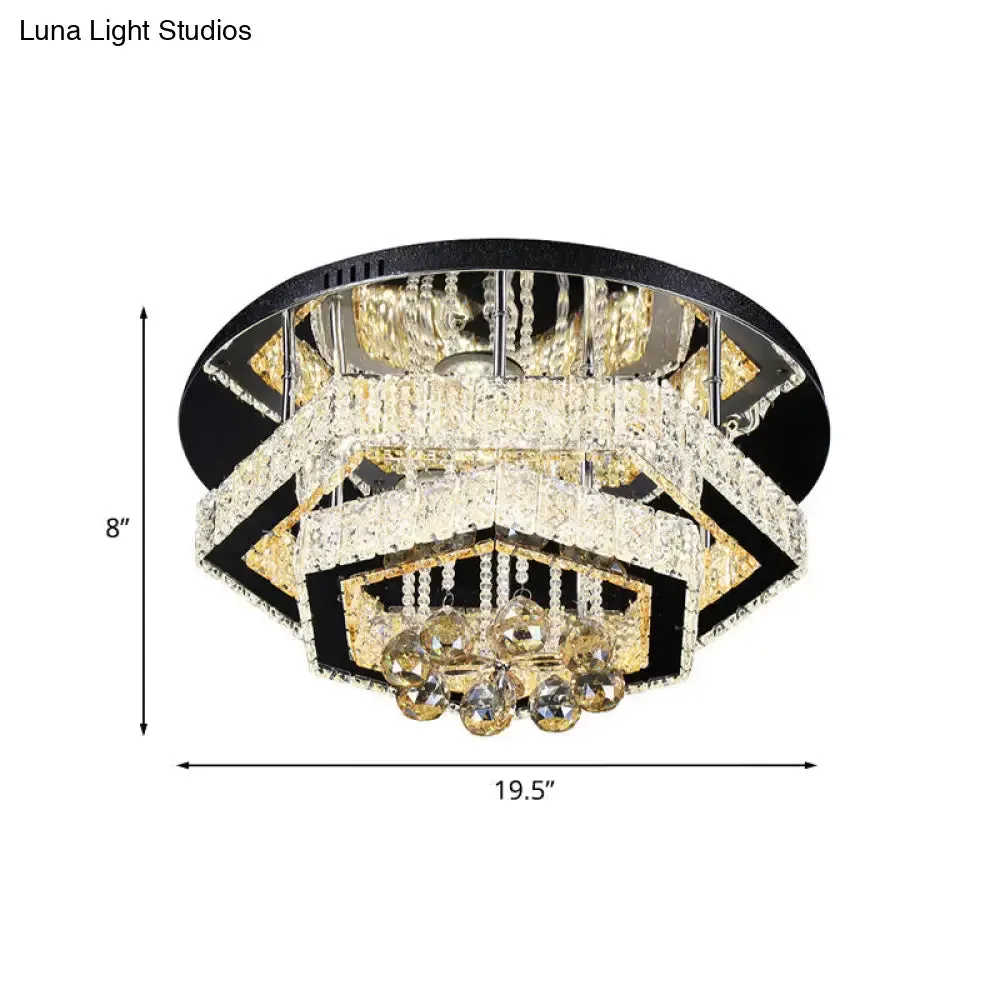 Modern Gold LED Semi Flush Mount Ceiling Lamp with Crystal Frame