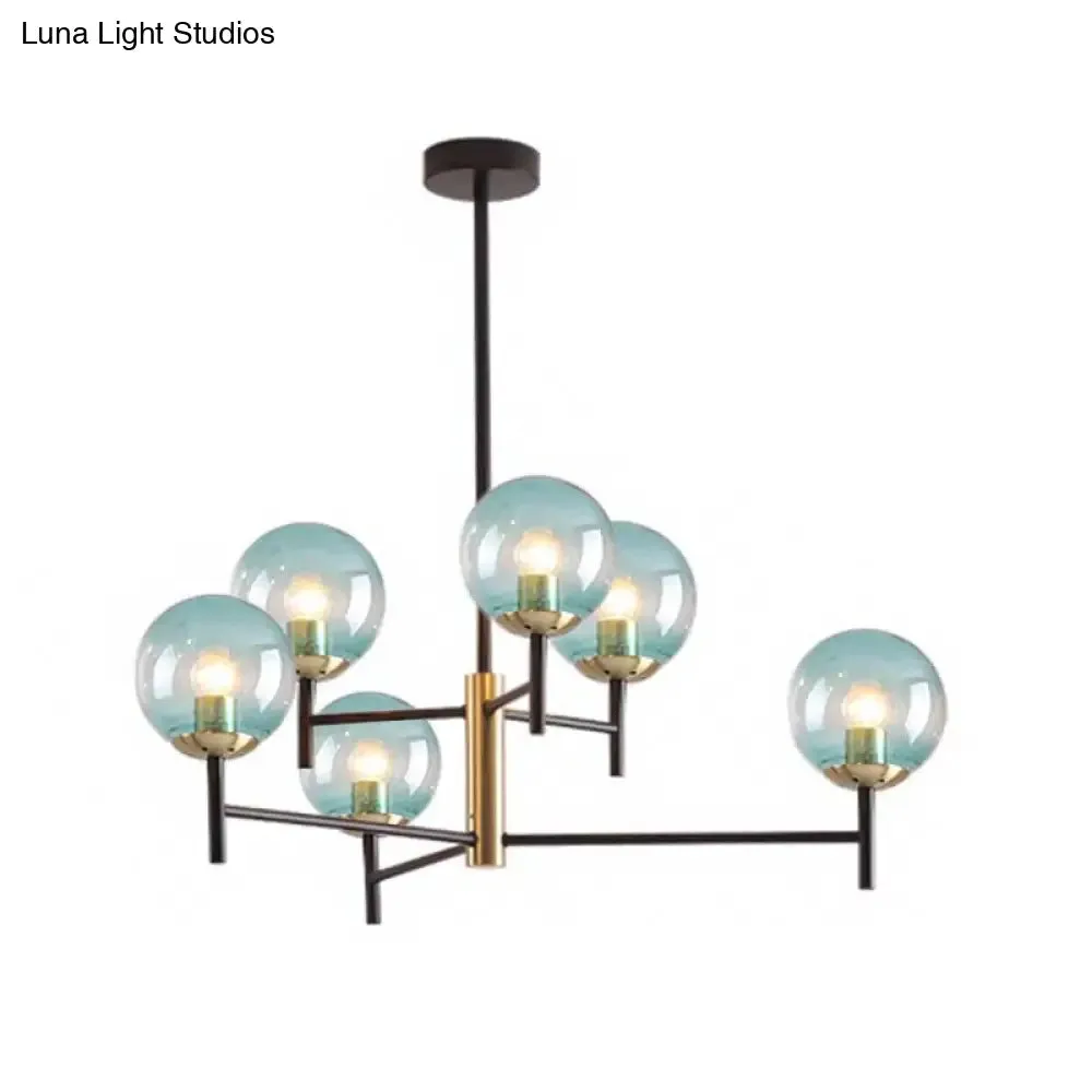 Modern Multi-Layer Radial Ceiling Chandelier with 6/8 Lights - Blue, Amber, and Smoke Gray Glass - Ideal for Living Room