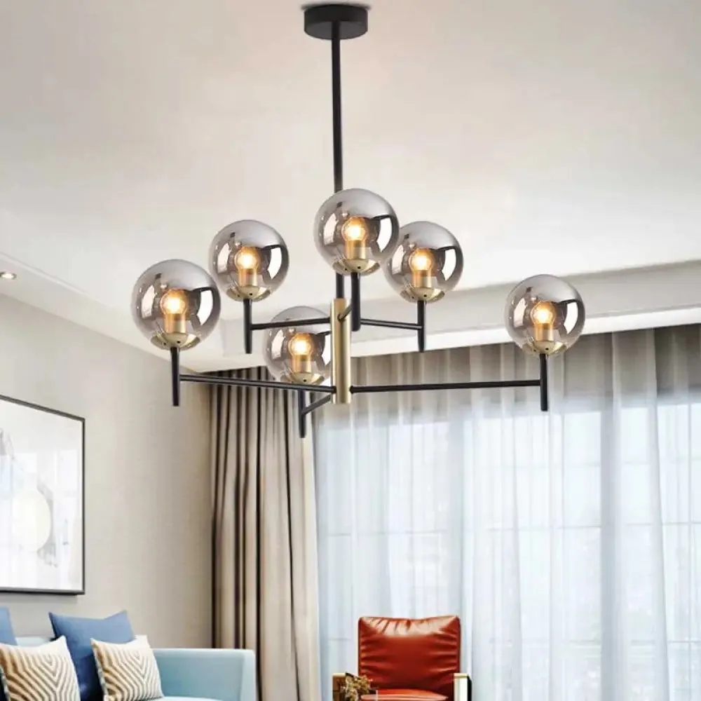 Modern Multi-Layer Radial Ceiling Chandelier with 6/8 Lights - Blue, Amber, and Smoke Gray Glass - Ideal for Living Room