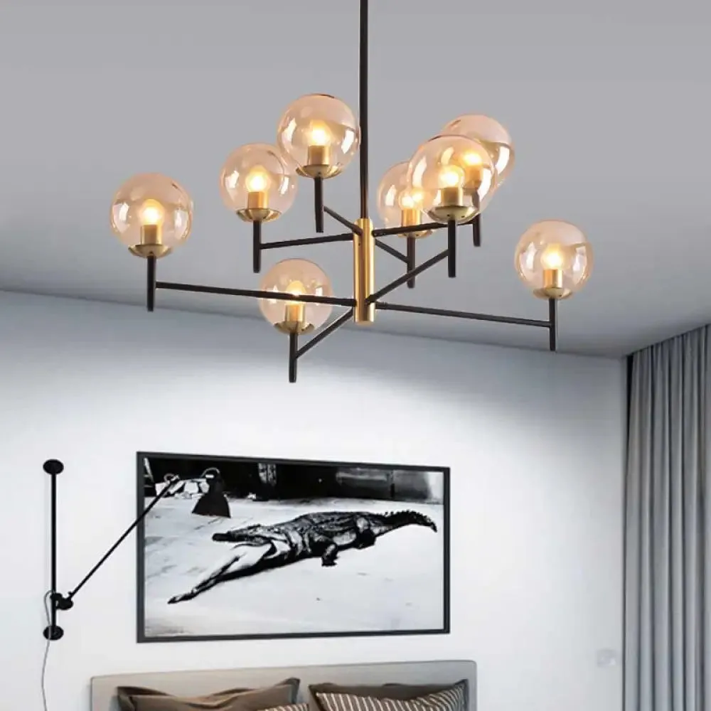 Modern Multi-Layer Radial Ceiling Chandelier with 6/8 Lights - Blue, Amber, and Smoke Gray Glass - Ideal for Living Room