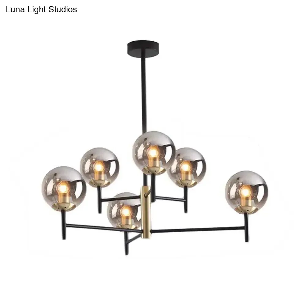 Modern Multi-Layer Radial Ceiling Chandelier with 6/8 Lights - Blue, Amber, and Smoke Gray Glass - Ideal for Living Room