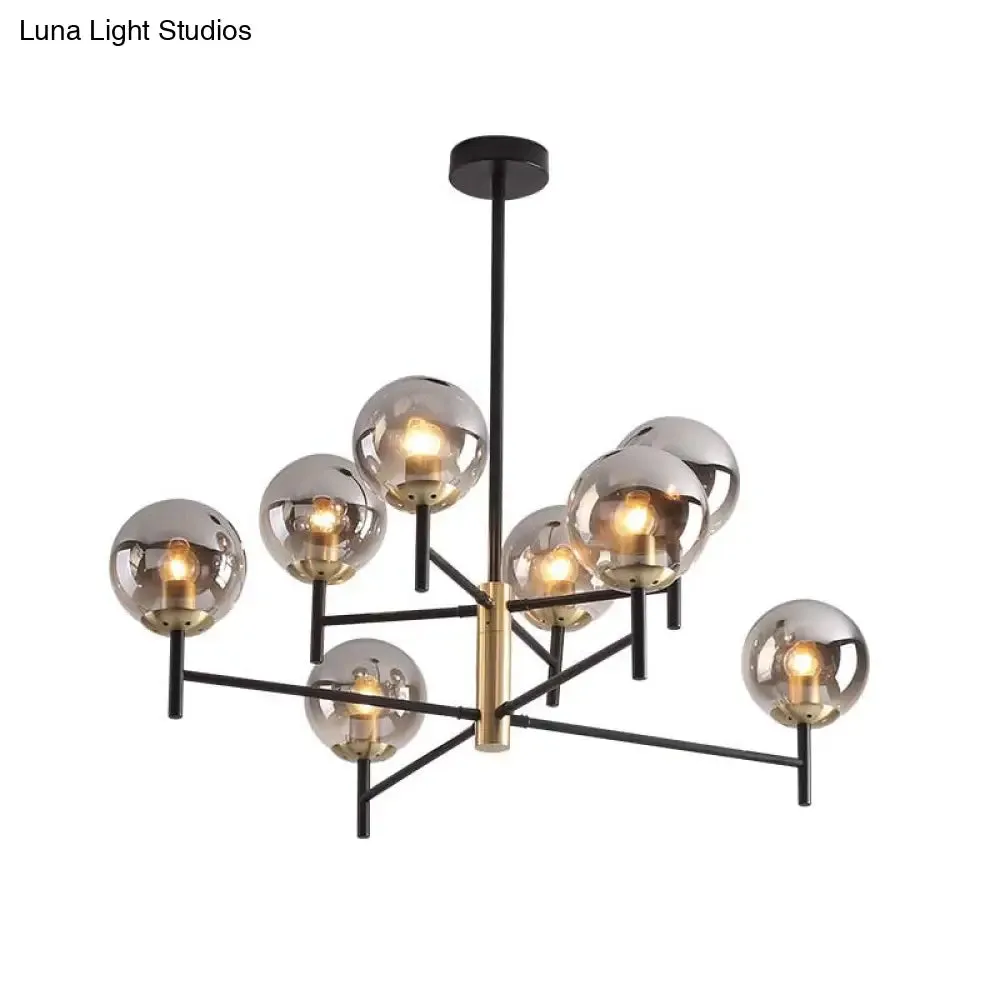 Modern Multi-Layer Radial Ceiling Chandelier with 6/8 Lights - Blue, Amber, and Smoke Gray Glass - Ideal for Living Room