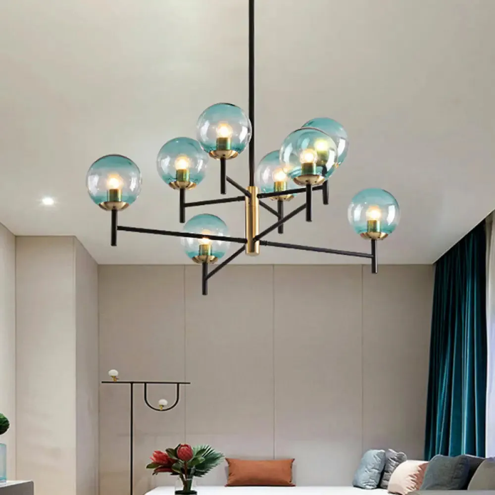 Modern Multi-Layer Radial Ceiling Chandelier with 6/8 Lights - Blue, Amber, and Smoke Gray Glass - Ideal for Living Room