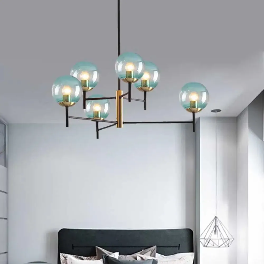 Modern Multi-Layer Radial Ceiling Chandelier with 6/8 Lights - Blue, Amber, and Smoke Gray Glass - Ideal for Living Room