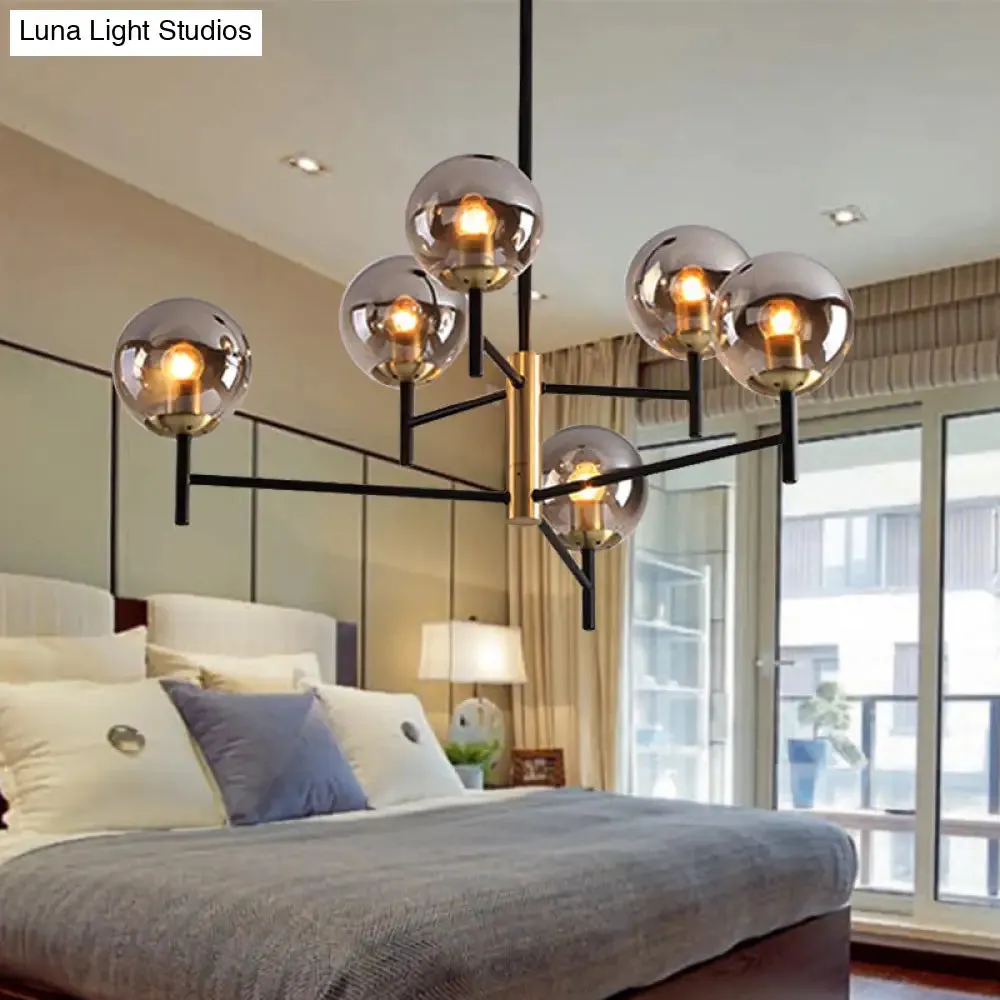 Modern Multi-Layer Radial Ceiling Chandelier with 6/8 Lights - Blue, Amber, and Smoke Gray Glass - Ideal for Living Room