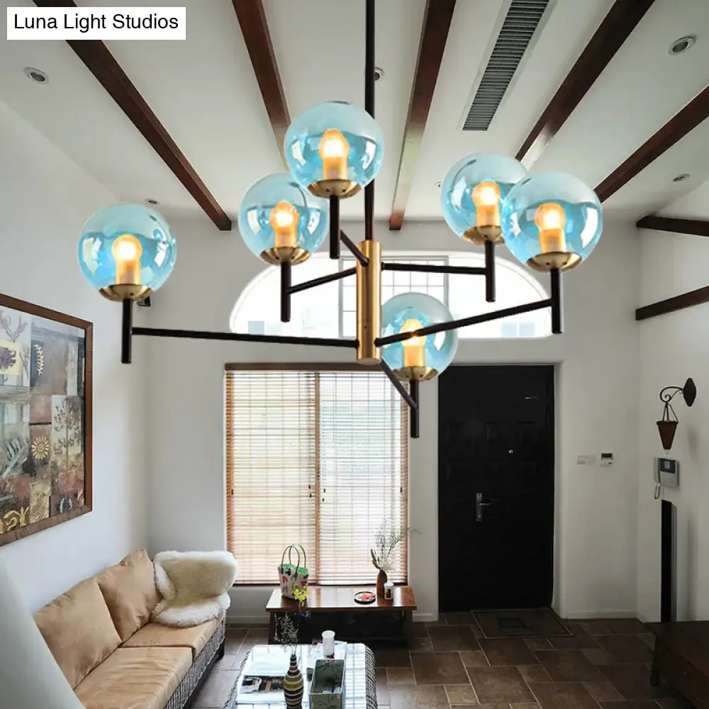 Modern Multi-Layer Radial Ceiling Chandelier with 6/8 Lights - Blue, Amber, and Smoke Gray Glass - Ideal for Living Room