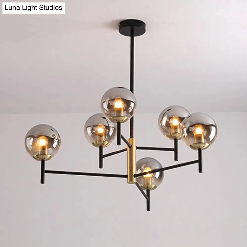 Modern Multi-Layer Radial Ceiling Chandelier with 6/8 Lights - Blue, Amber, and Smoke Gray Glass - Ideal for Living Room