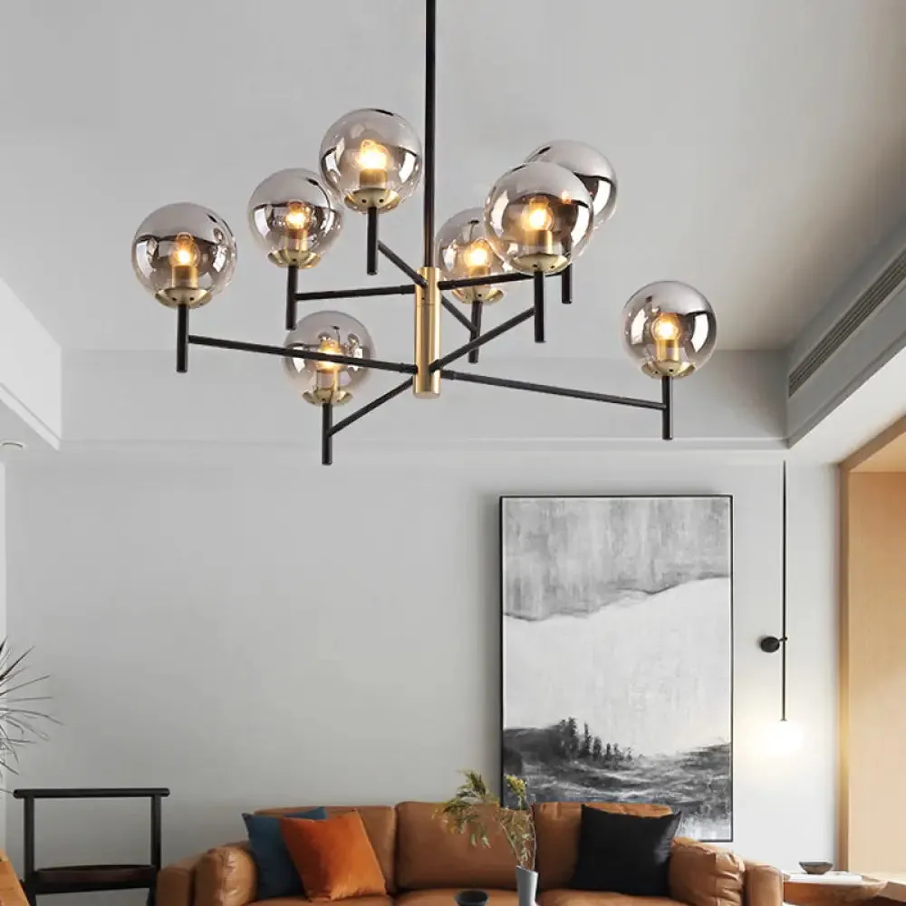 Modern Multi-Layer Radial Ceiling Chandelier with 6/8 Lights - Blue, Amber, and Smoke Gray Glass - Ideal for Living Room