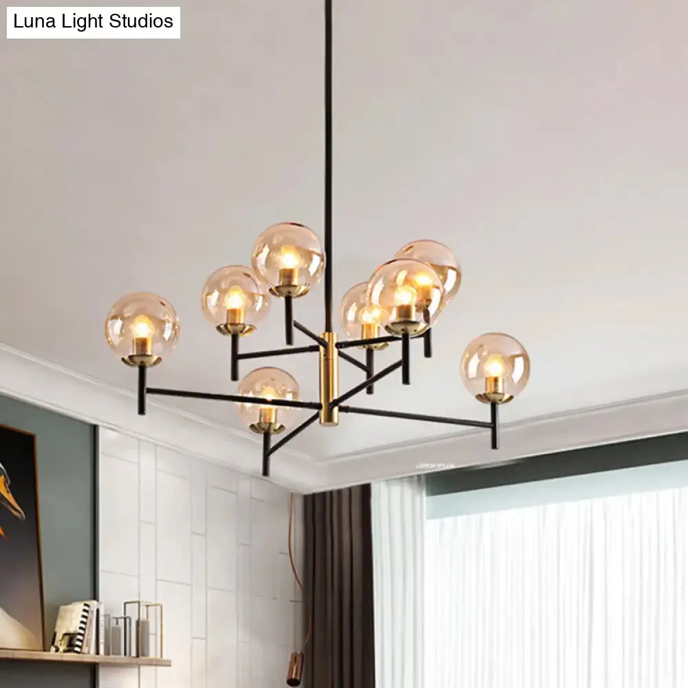 Modern Multi-Layer Radial Ceiling Chandelier with 6/8 Lights - Blue, Amber, and Smoke Gray Glass - Ideal for Living Room