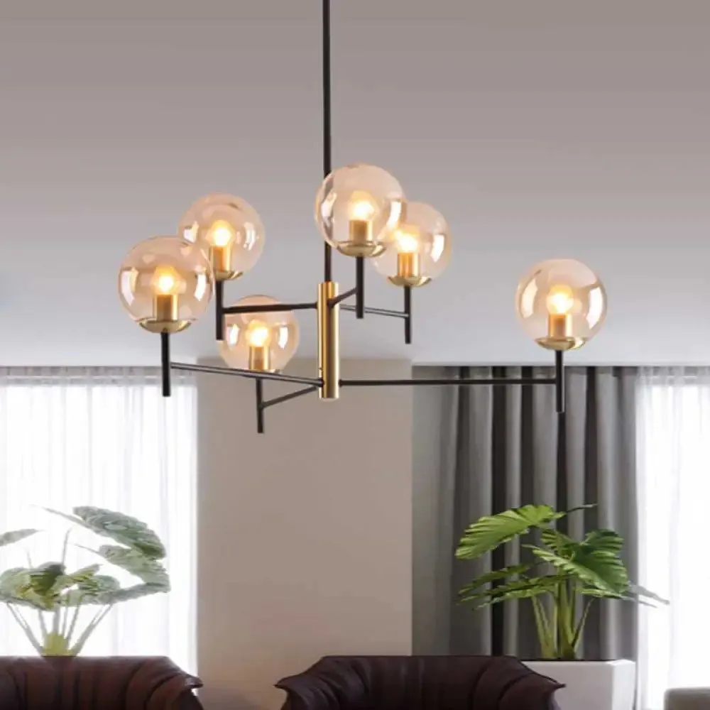 Modern Multi-Layer Radial Ceiling Chandelier with 6/8 Lights - Blue, Amber, and Smoke Gray Glass - Ideal for Living Room