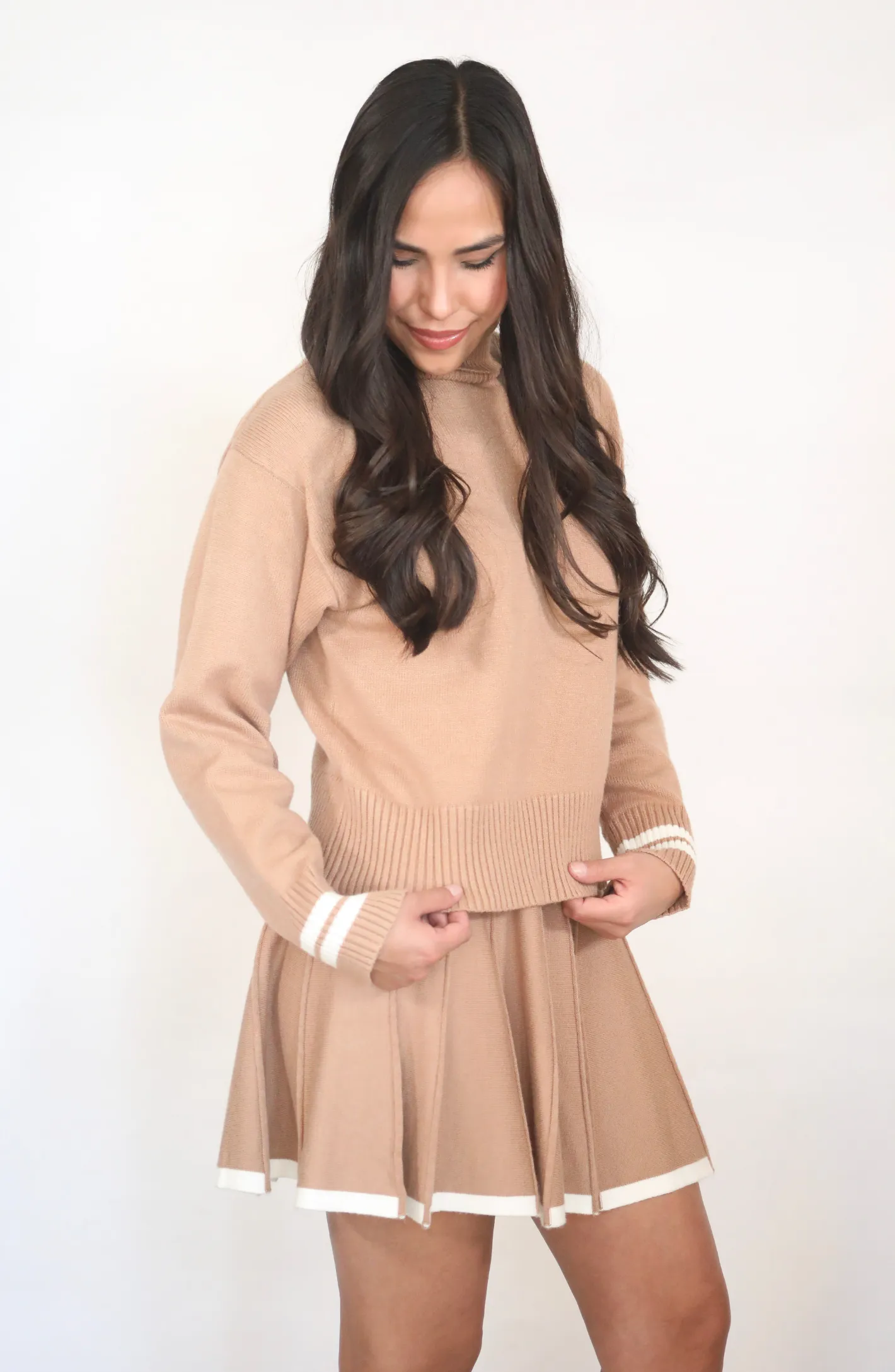 More To Love Camel Sweater and Skirt Set