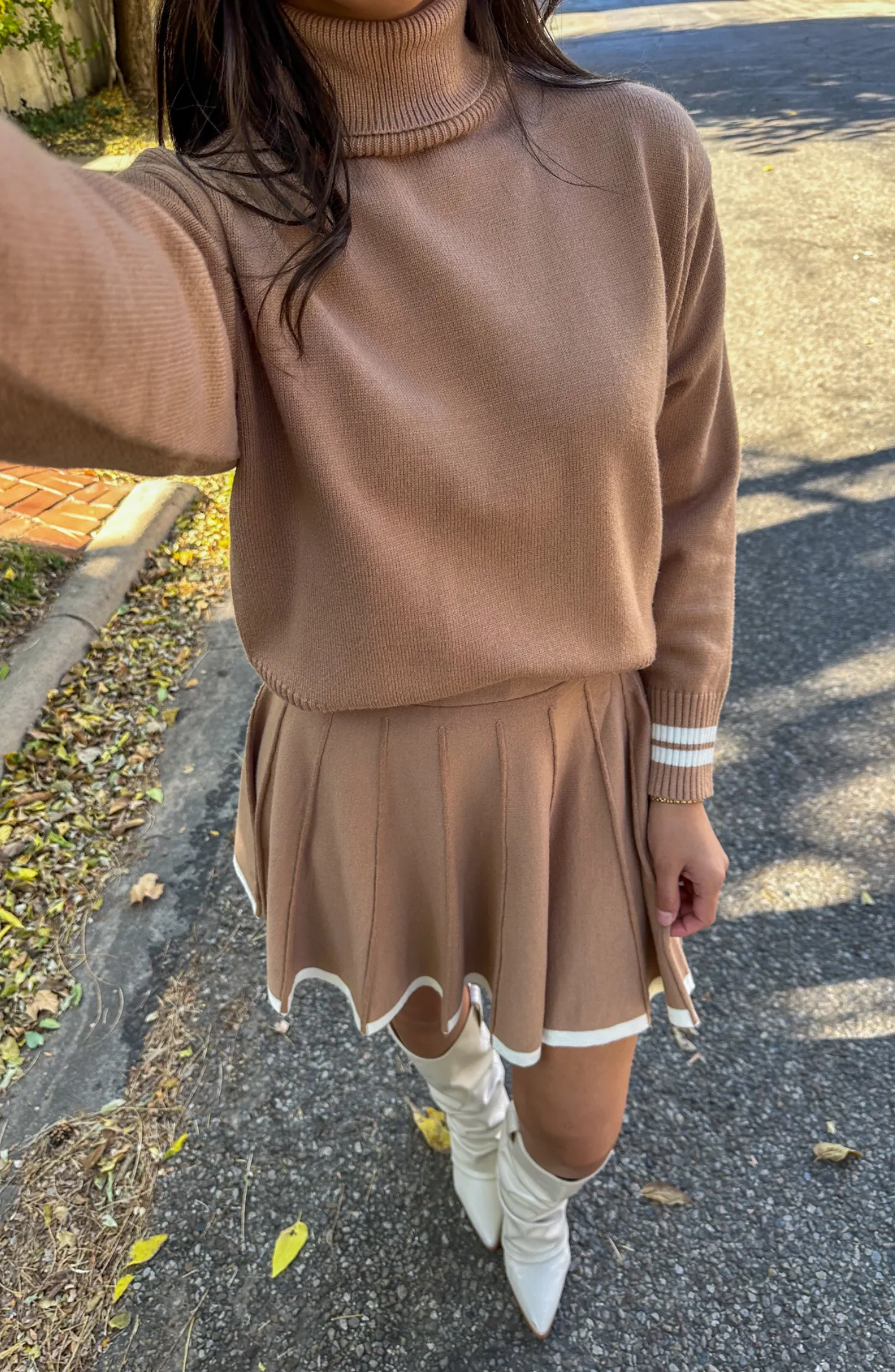 More To Love Camel Sweater and Skirt Set