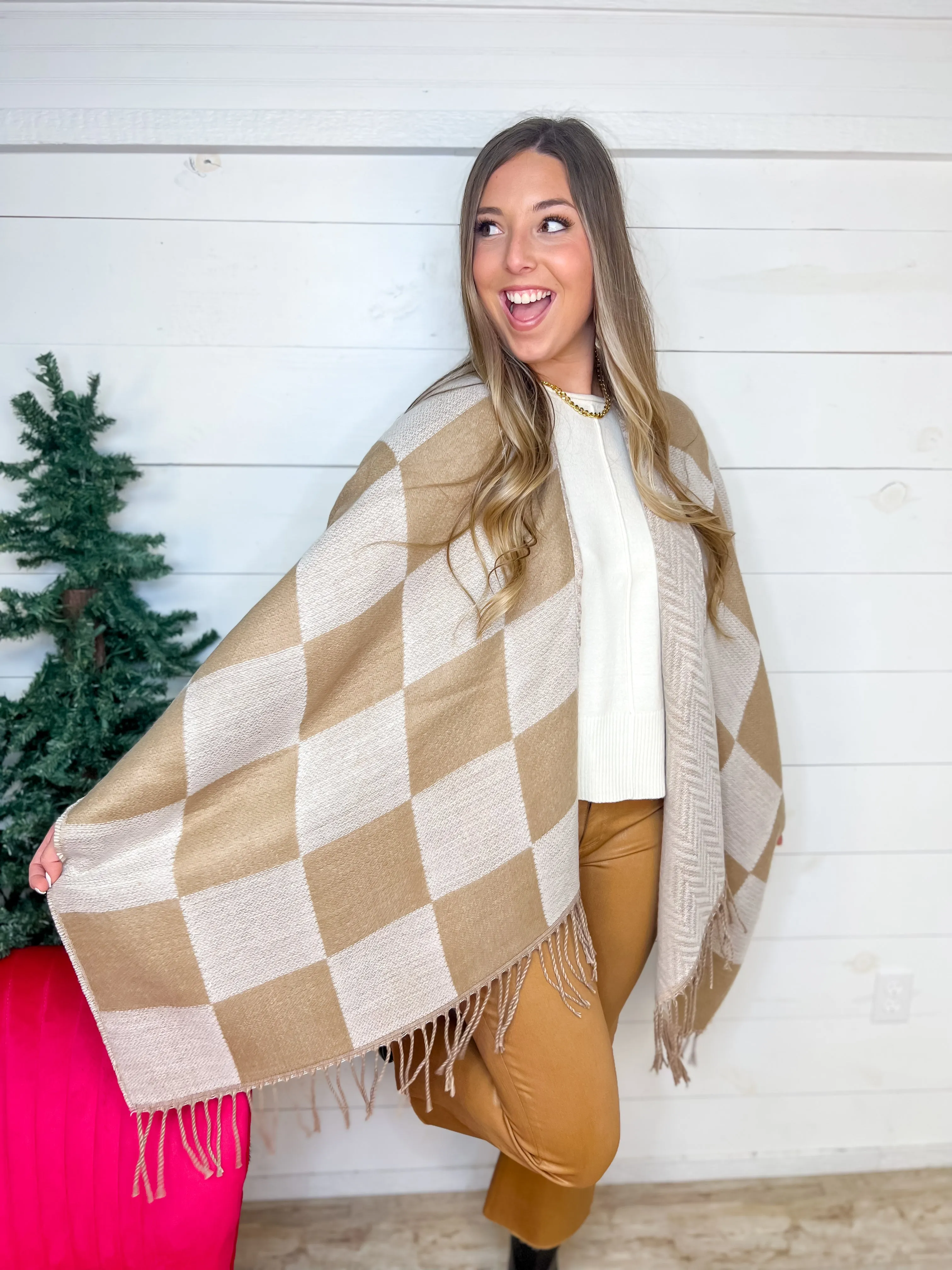 [Mud Pie] Yvette Reversible Poncho-Brown