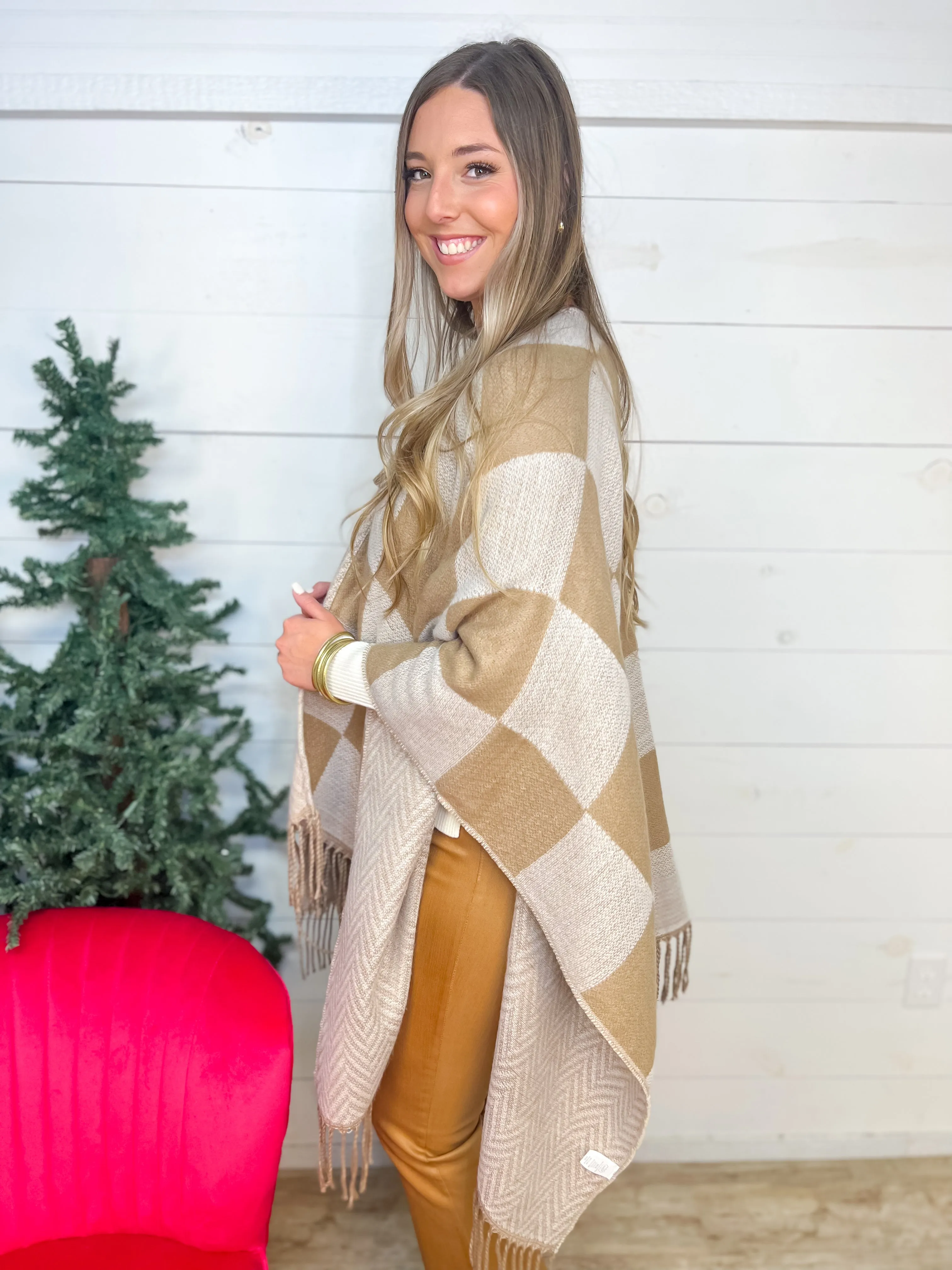 [Mud Pie] Yvette Reversible Poncho-Brown