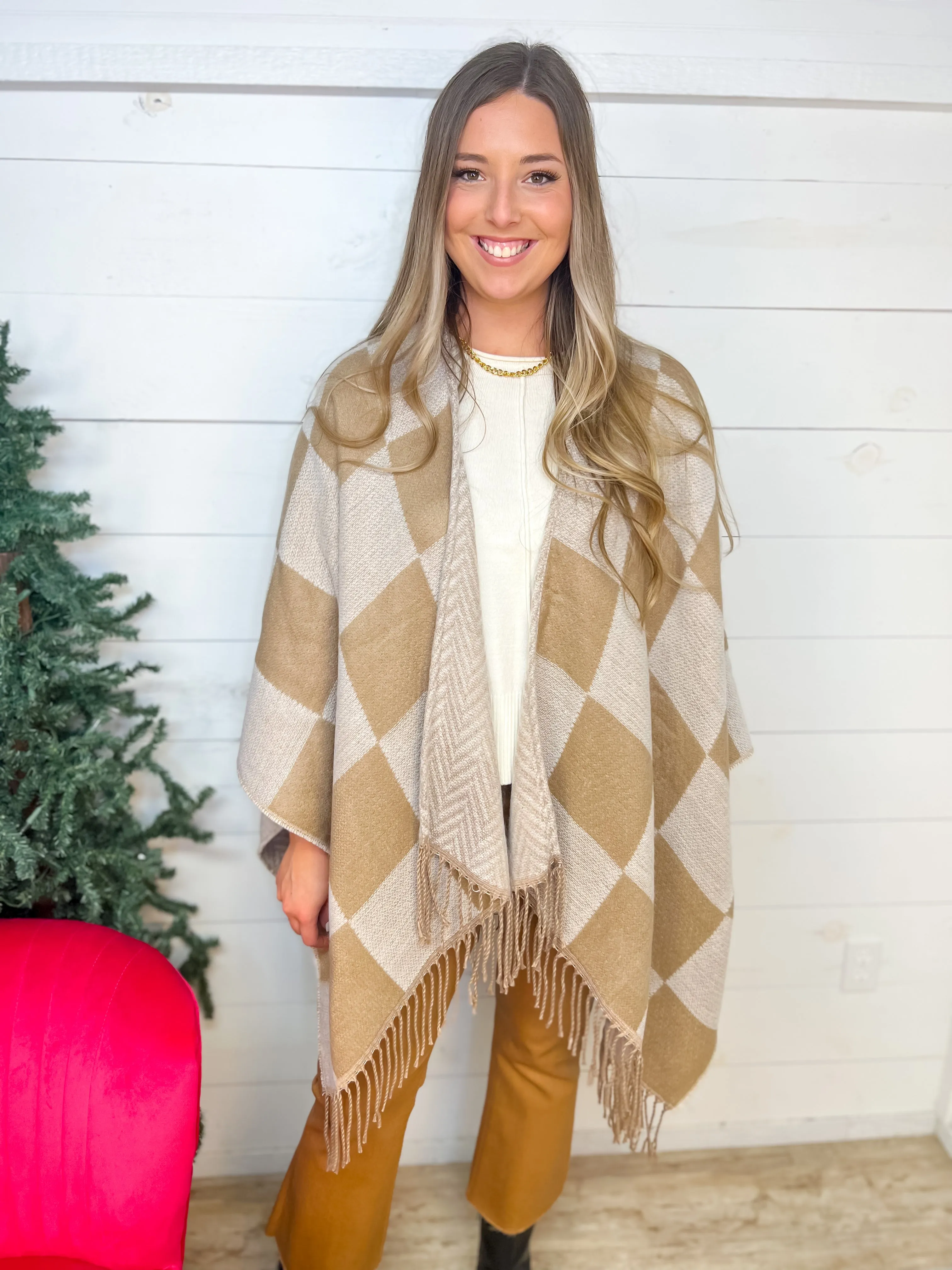 [Mud Pie] Yvette Reversible Poncho-Brown