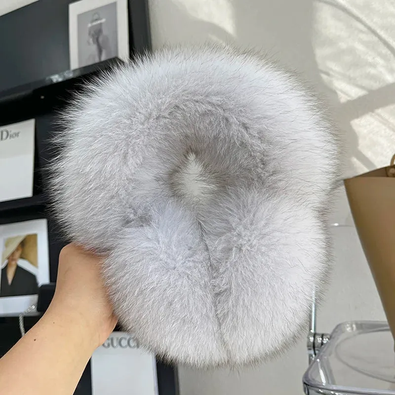 Natural 100% Real Fox Fur Earmuffs for Women - Stylish Warm Knit Winter Ear Protection