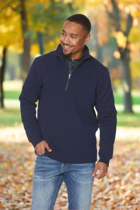 Navy Mockneck Quarter Zip Knit Pullover Sweater for Men