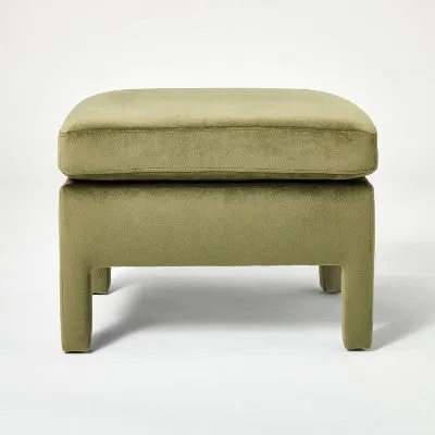 New - Bellfield Fully Upholstered Ottoman Olive Green Velvet - Threshold designed with Studio McGee