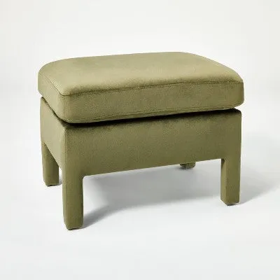 New - Bellfield Fully Upholstered Ottoman Olive Green Velvet - Threshold designed with Studio McGee