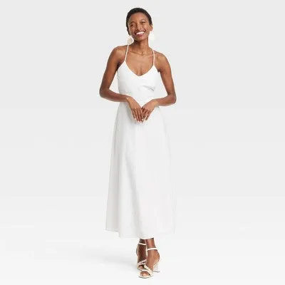 New - Women's Linen Midi Sundress - A New Day White XS