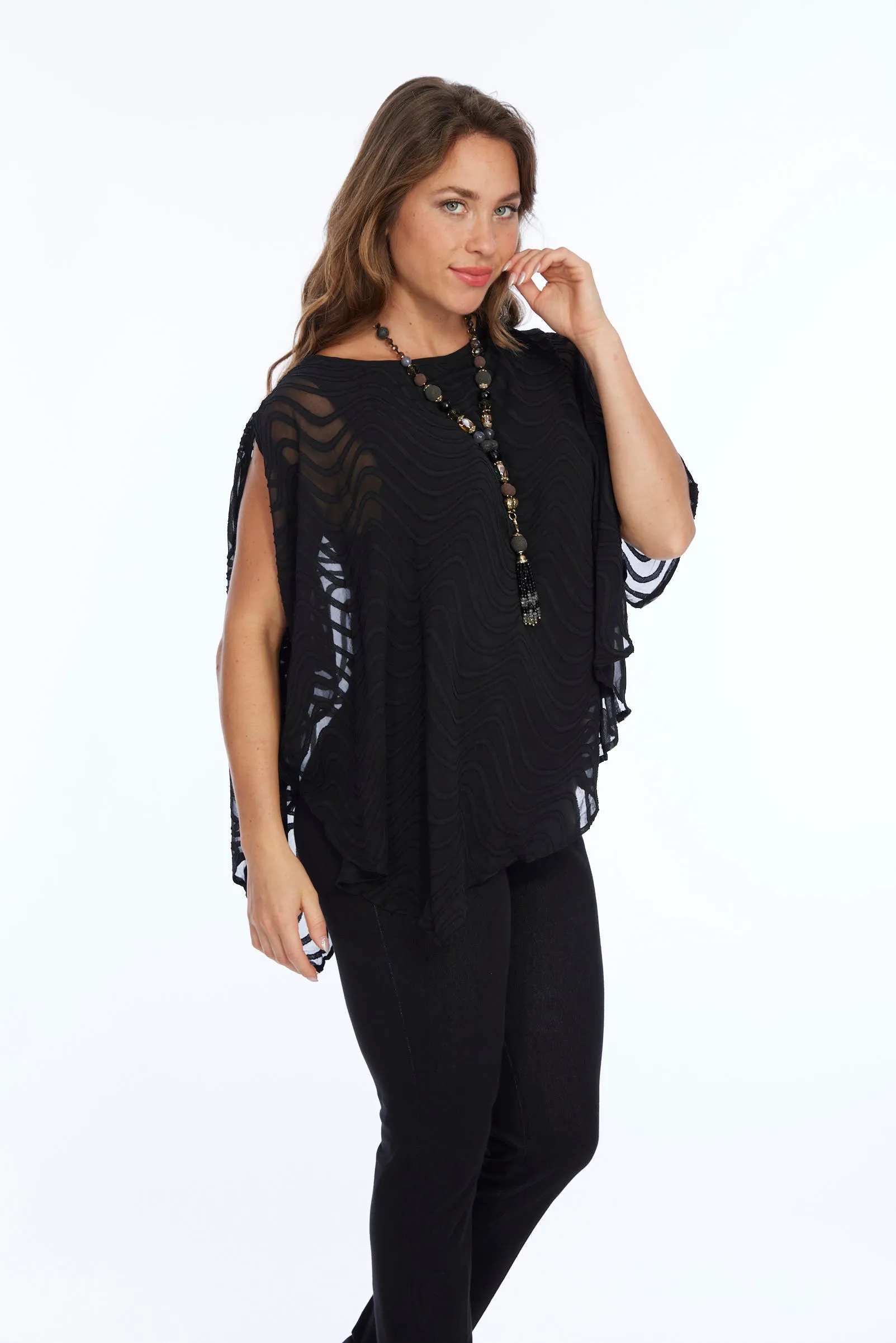 Off The Shoulder Black Mesh Cape Top | LIOR