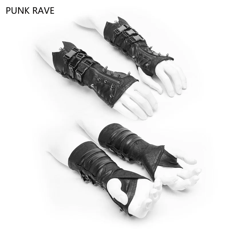 One Pair Punk Rave Rock Black Metal Steampunk Fingerless Gloves Military Gothic Motocycle Gloves Cosplay WS278