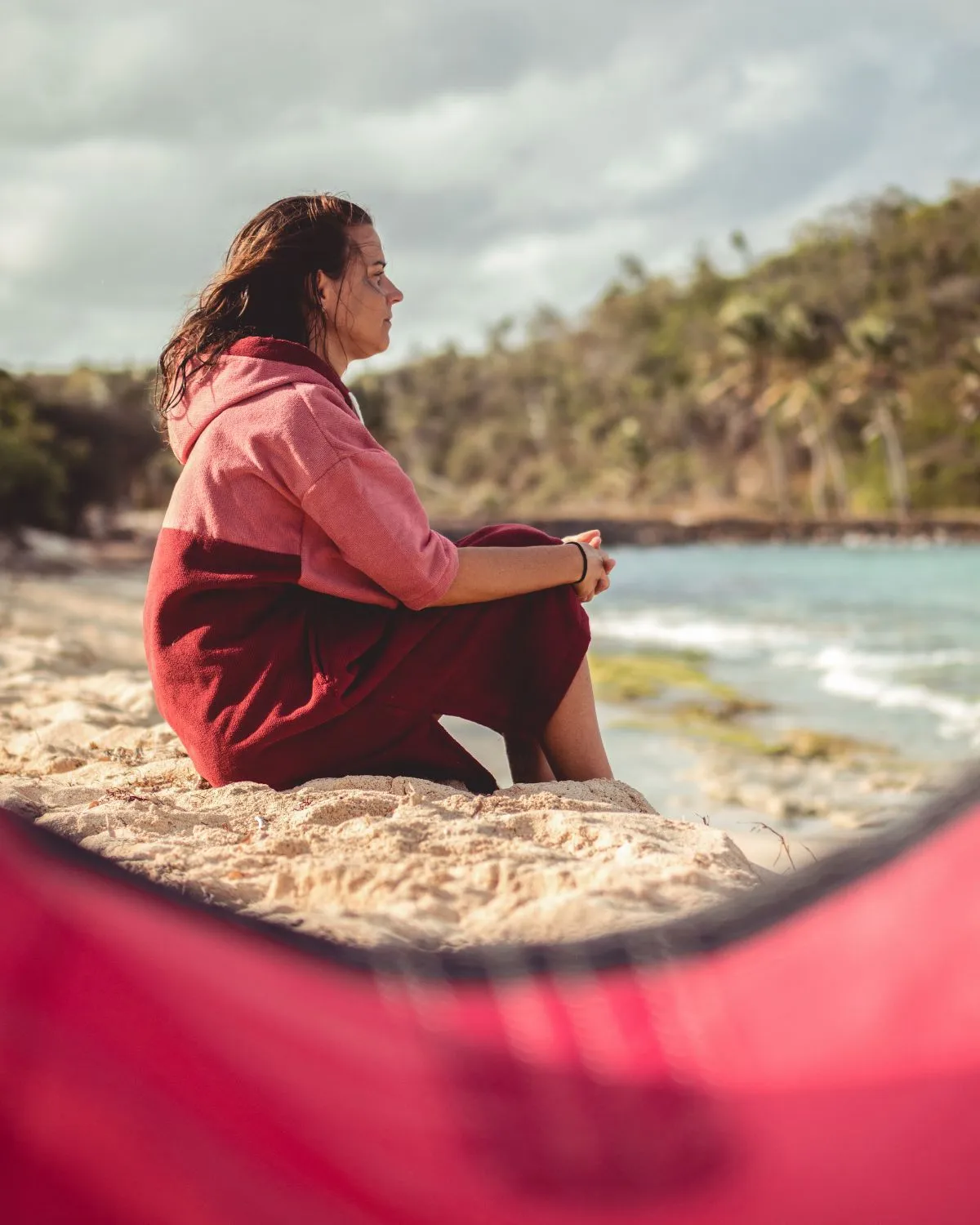 Original Poncho Towel Changing Robe - Blossom Pink / Rhubarb Red