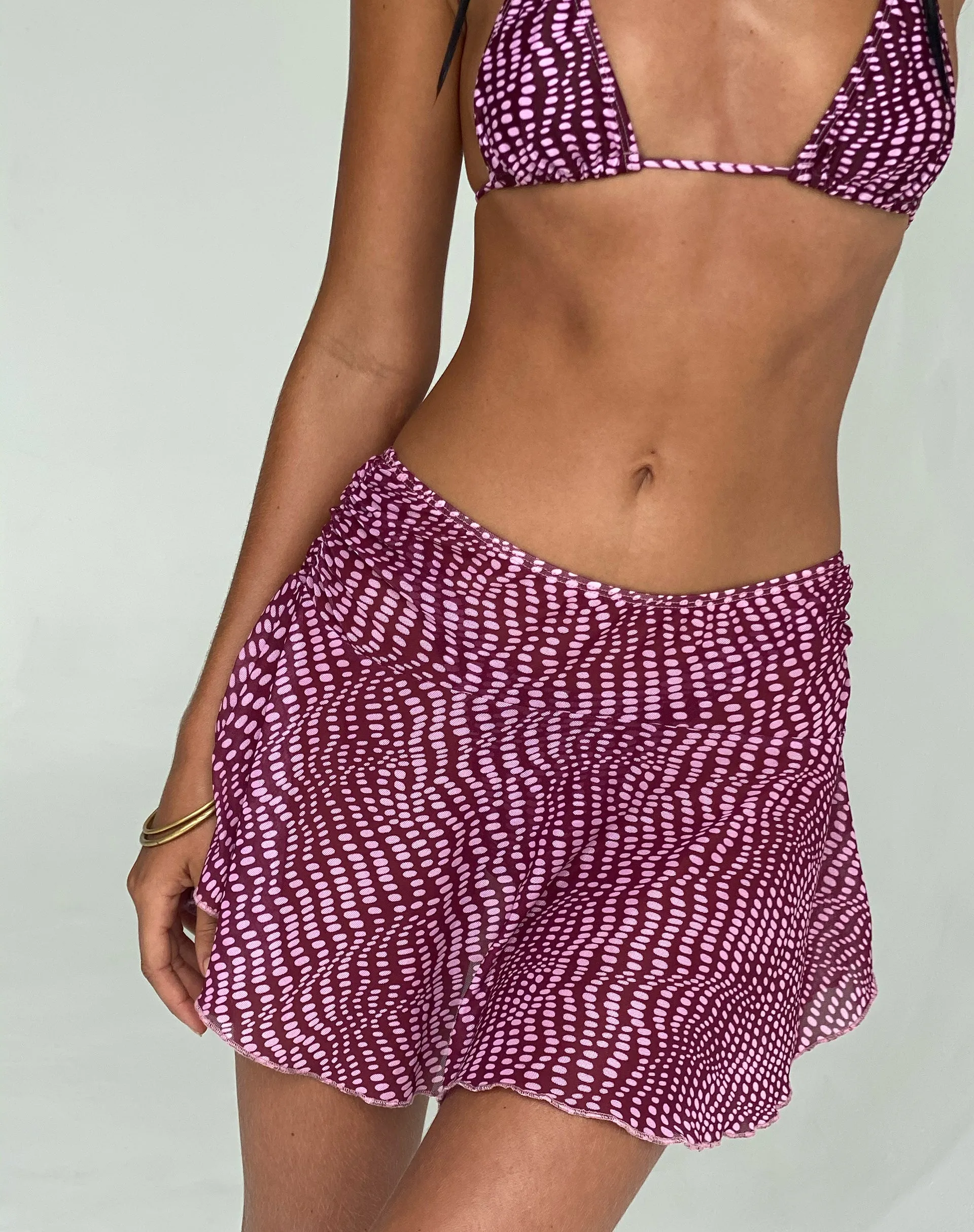 Orla Mini Skirt in Mesh Purple Irregular Polka