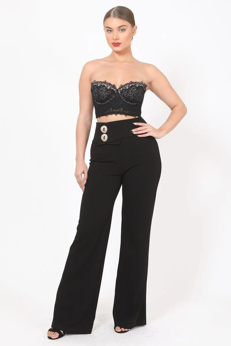 Oversized Button Front Detail Pants