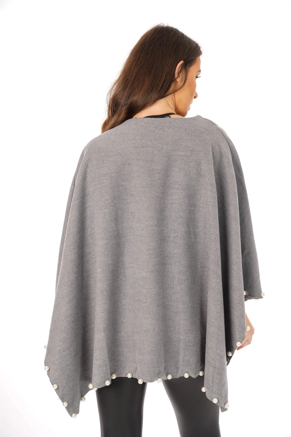 Oversized Felt Pull Over Poncho with Pearl Detail